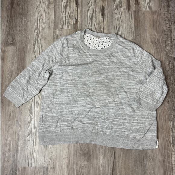 Gap Heather Gray Knit Front White Eyelet Back 3/4 Sleeve Sweater Womens Size XXL - Picture 1 of 9